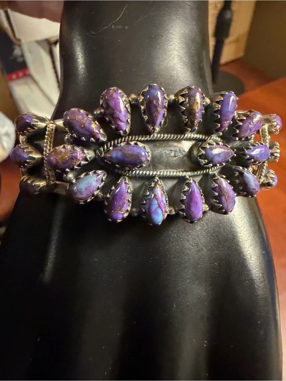 925 Sterling Purple Mohave Southwestern Cluster  Cuff Bracelet 7” - 27.3 g
